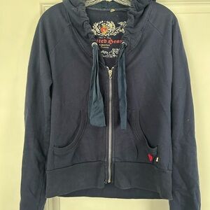 Ed Hardy Dark Blue Hoodie with Red Accent